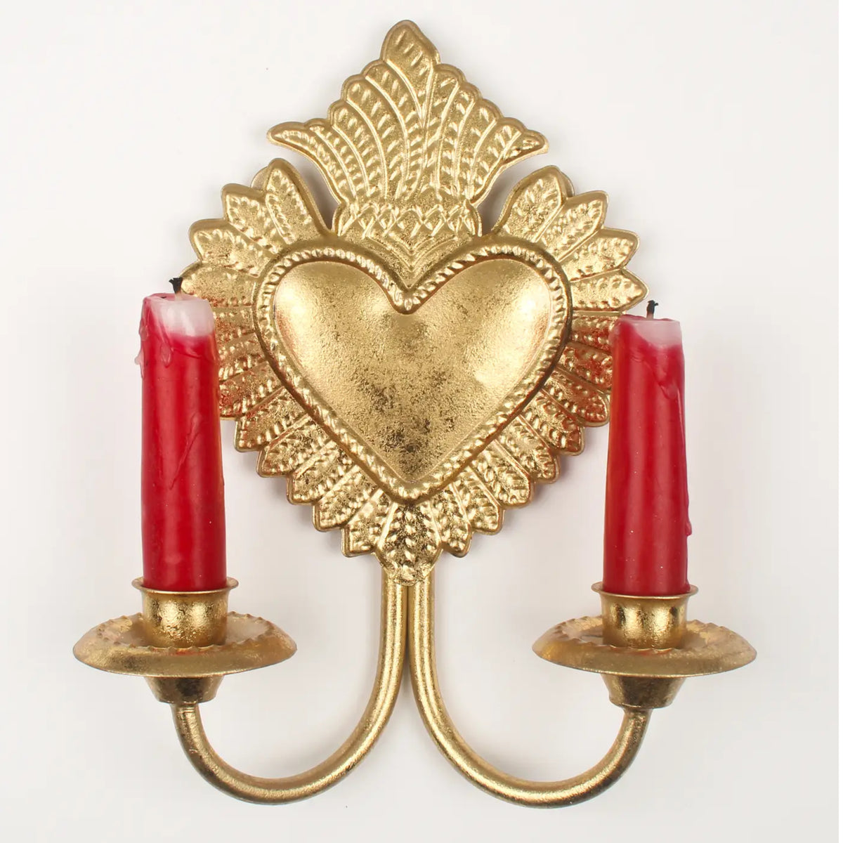 Gold Sacred Heart Double Wall Candle Sconce – Antique Gold Decorative Candle Holder 4