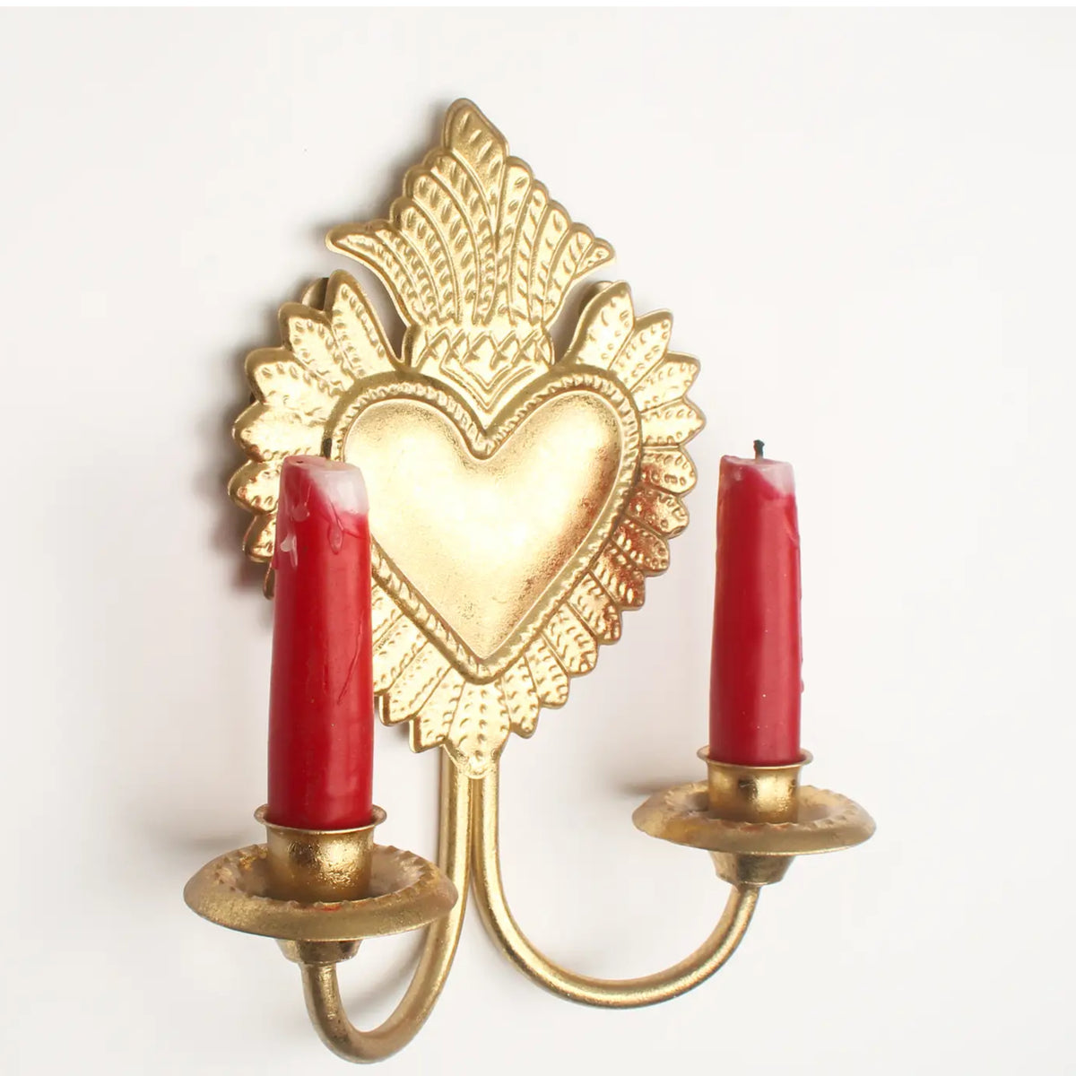 Gold Sacred Heart Double Wall Candle Sconce – Antique Gold Decorative Candle Holder 6