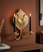 Gold Sacred Heart Double Wall Candle Sconce – Antique Gold Decorative Candle Holder