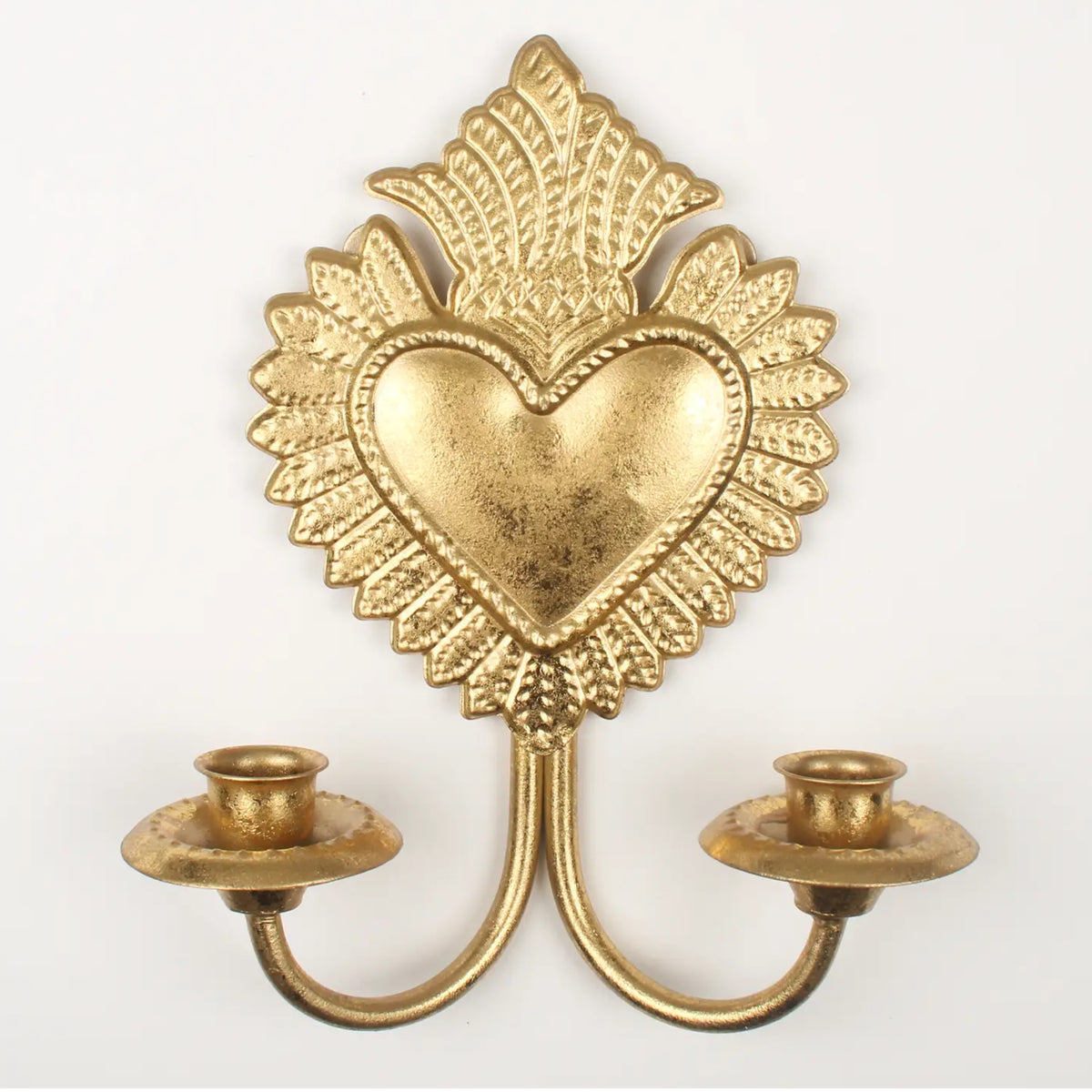 Gold Sacred Heart Double Wall Candle Sconce – Antique Gold Decorative Candle Holder 1