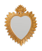 Heart-shaped mirror with gold leaf frame on a white background