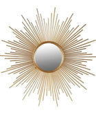 Decorative wall mirror with sunburst design on a white background