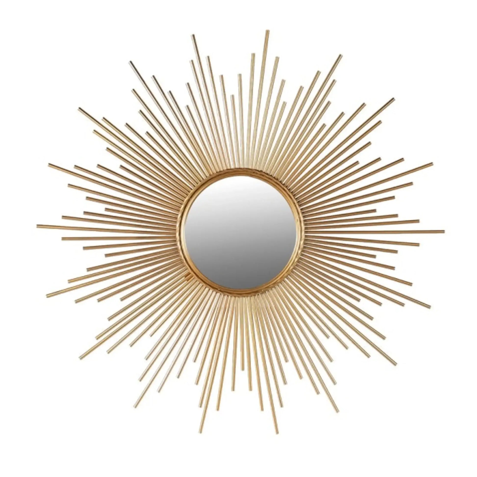 Decorative wall mirror with sunburst design on a white background