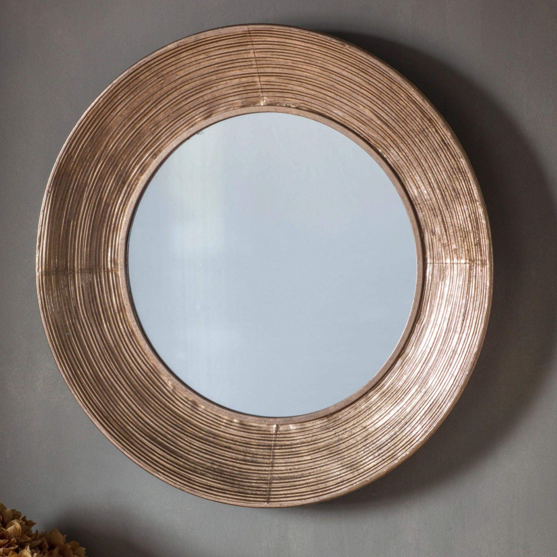 Gold Textured Round Metal Mirror - The Farthing