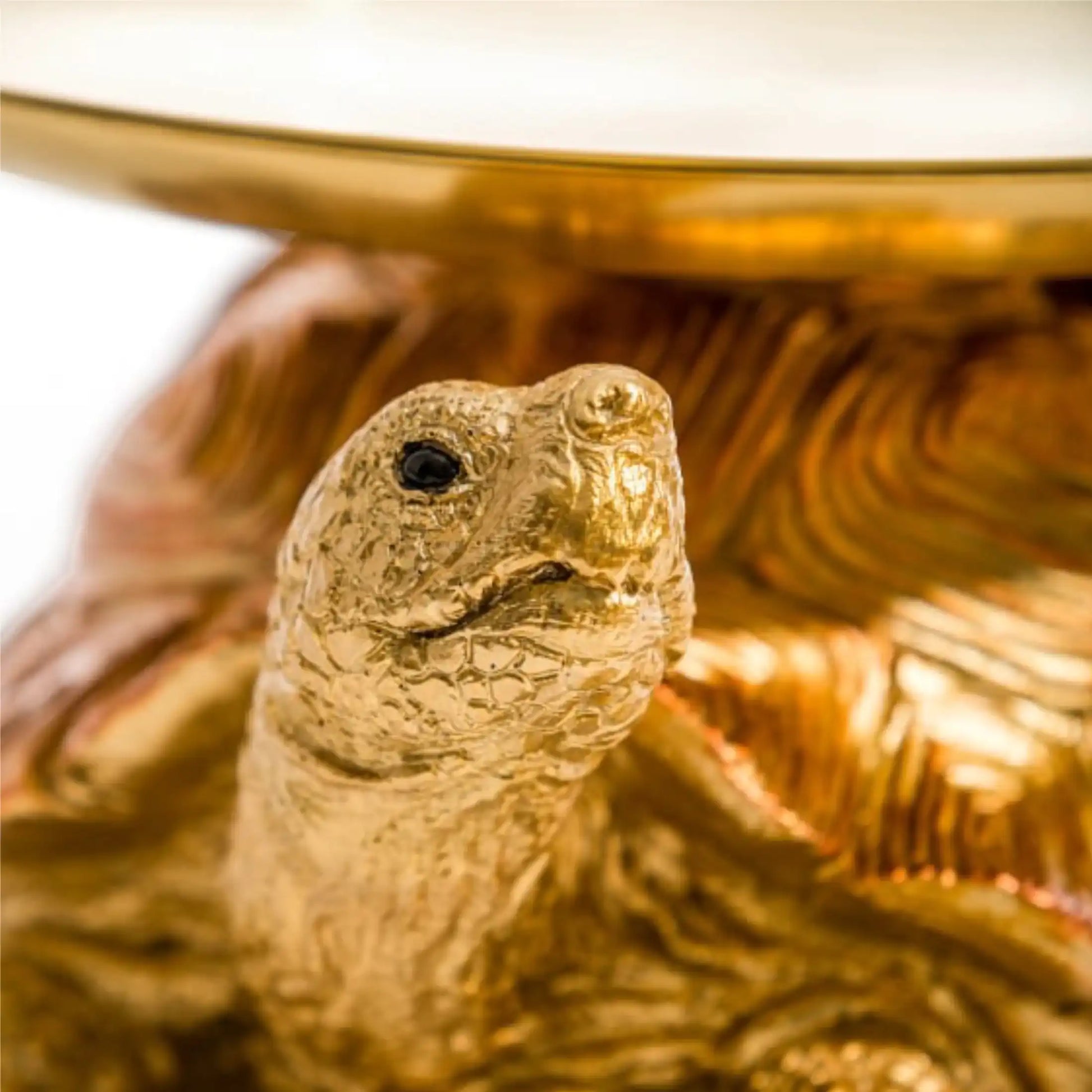 Gold turtle figurine on a decorative base