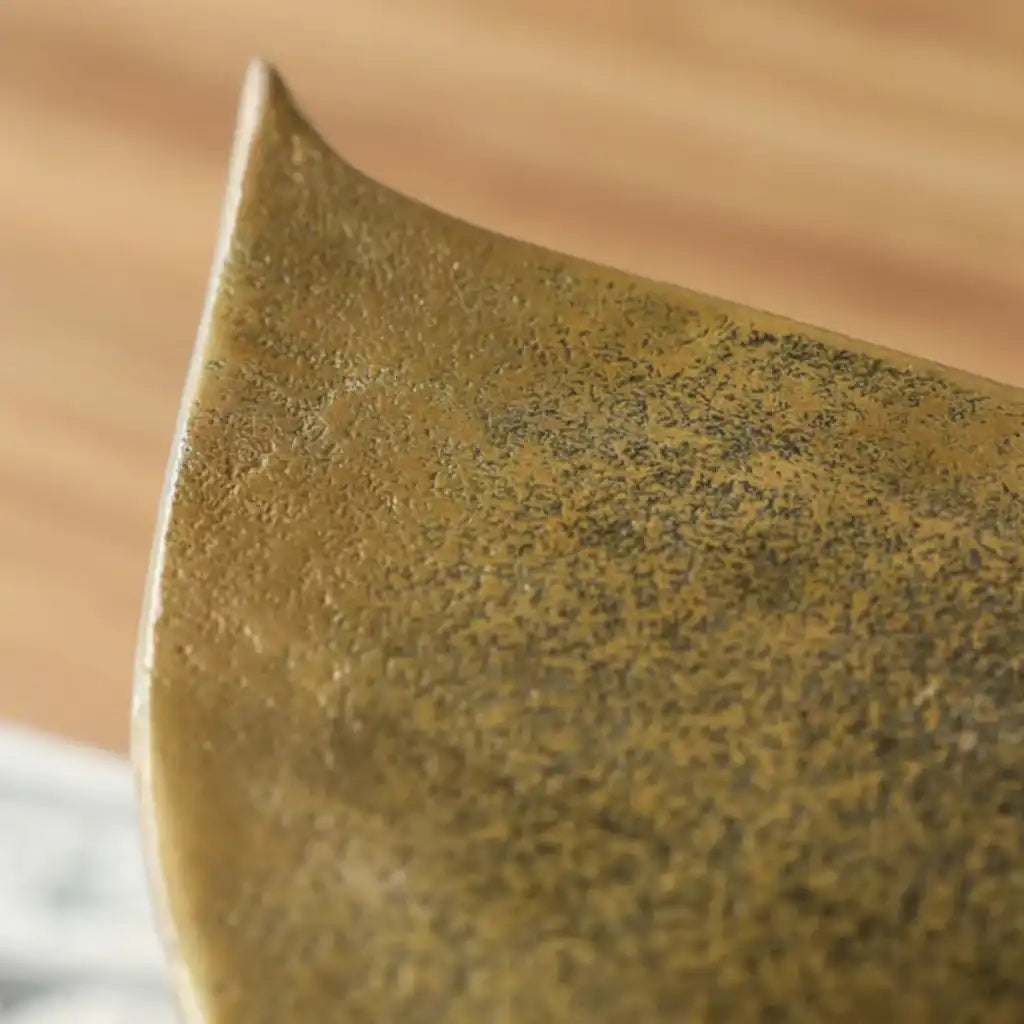 Close-up of a textured brown ceramic plate with a blurred background