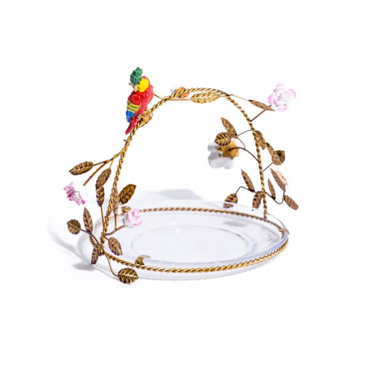 Gold Leaves & Parrot Serving Plate