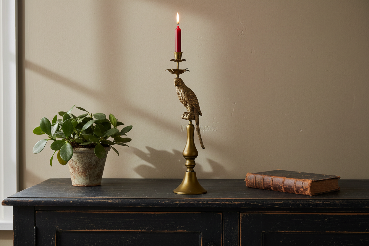 Gold Parrot on Stand Candle Holder