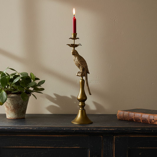 Gold Parrot on Stand Candle Holder