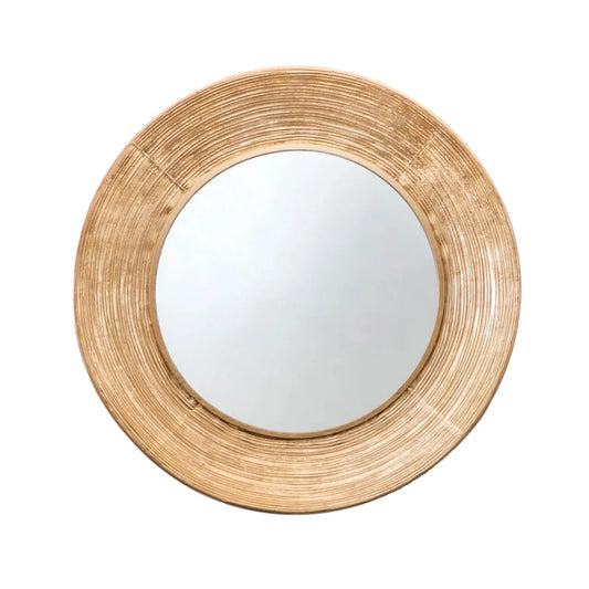 Gold Textured Round Metal Mirror