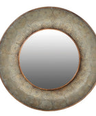 Round mirror with decorative circular pattern on a white background