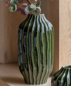 Green Ceramic Ripple Ribbed Vase 