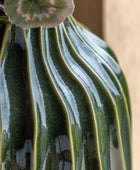 Green Ceramic Ripple Ribbed Vase