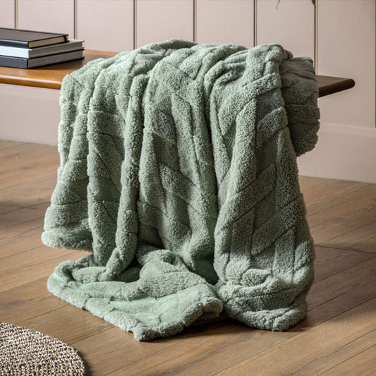 Green Chunky Extra Soft Cross Texture Throw - The Farthing