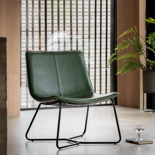 Green Curved Seat Faux Leather Chair