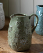 Green Embossed Meadow Ceramic Jug Vase