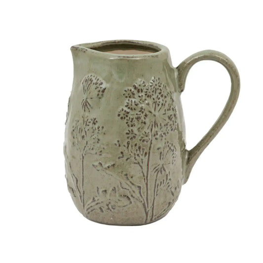 Green Embossed Meadow Ceramic Jug Vase 1