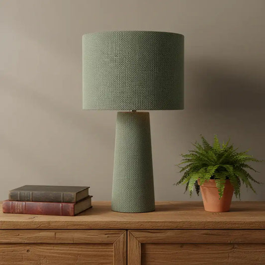 Green Linen Fabric Shade & Base Table Lamp