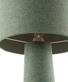 Close-up of a textured green lampshade on a white background