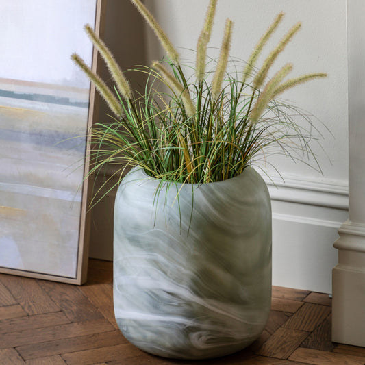 Green Marbled Glass Round Vase 5