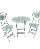Vintage-style metal table and chairs set on a white background