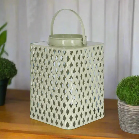 Decorative lantern with lattice design on a white background