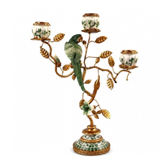GREEN PARROT MULTI-CANDLE HOLDER