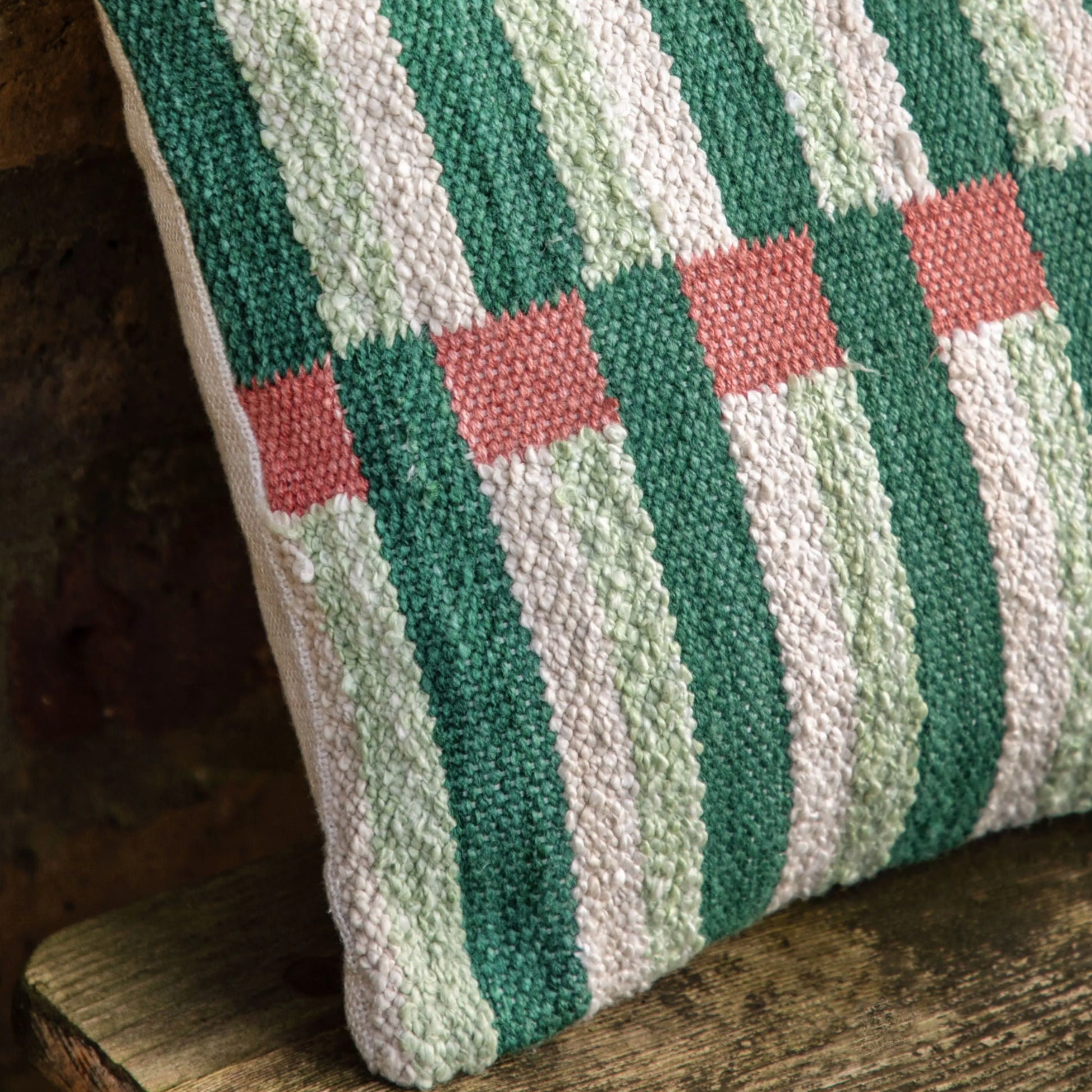 Green Stripe Woven Cushion