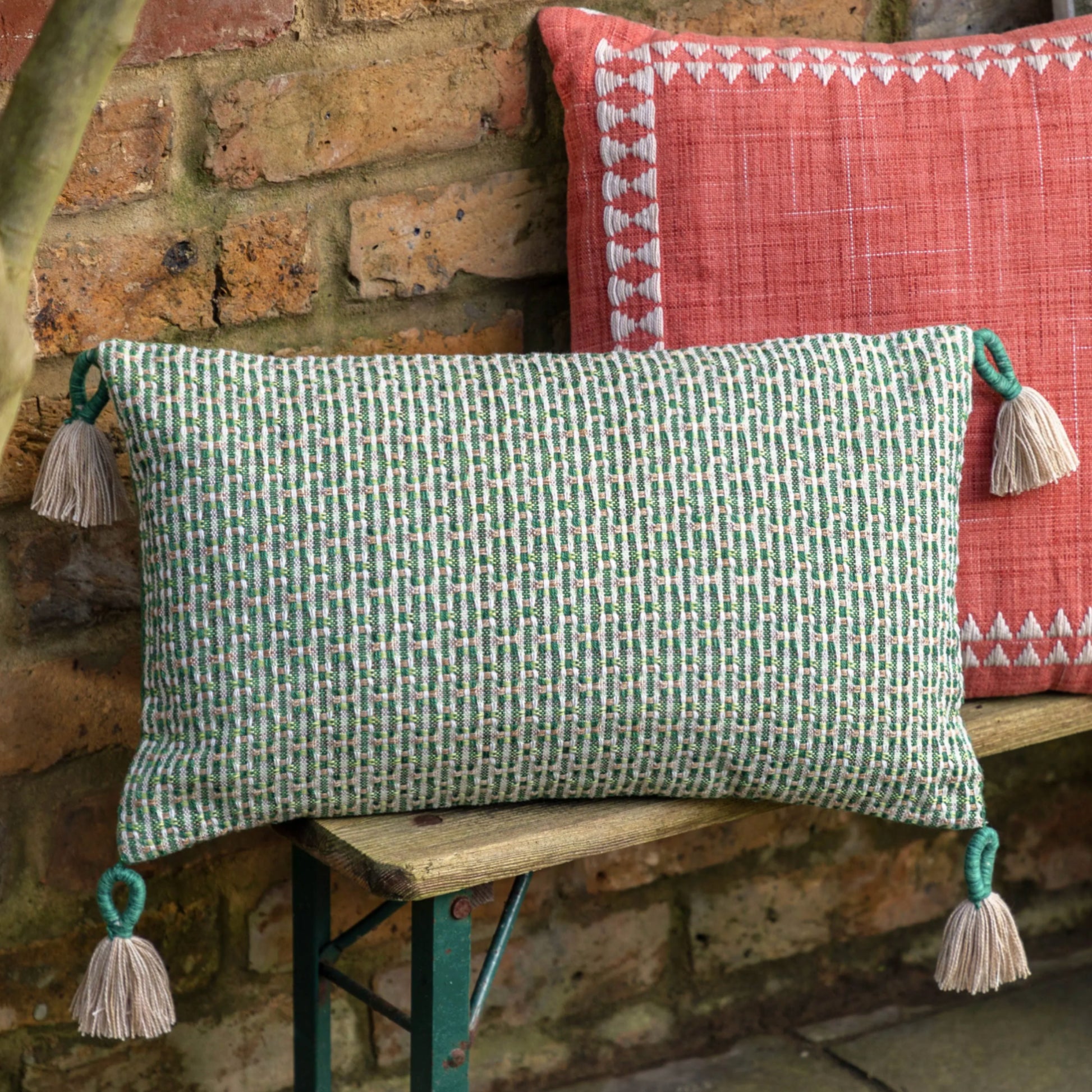 Green Tasseled Edge Woven Cushion 5