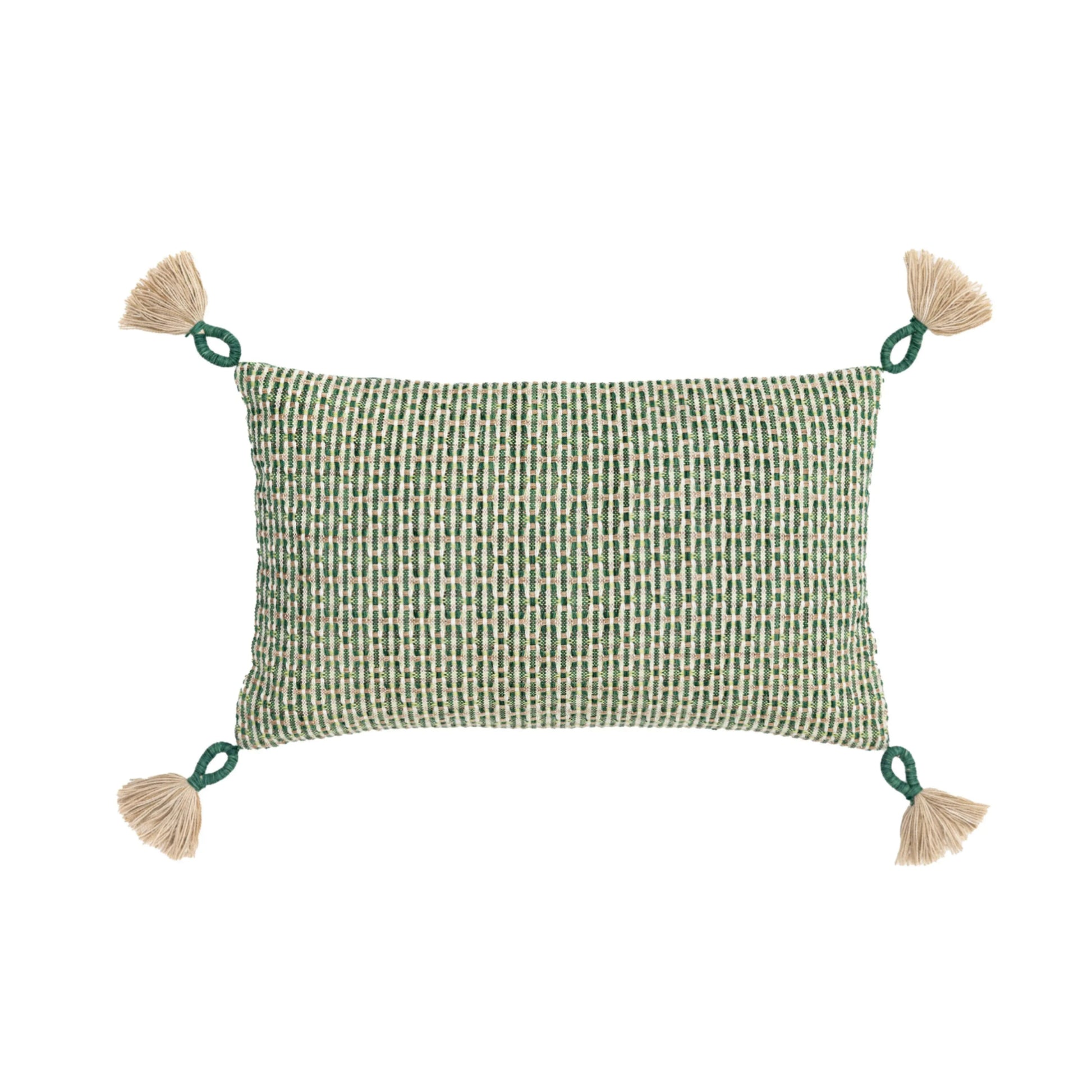 Green Tasseled Edge Woven Cushion 1