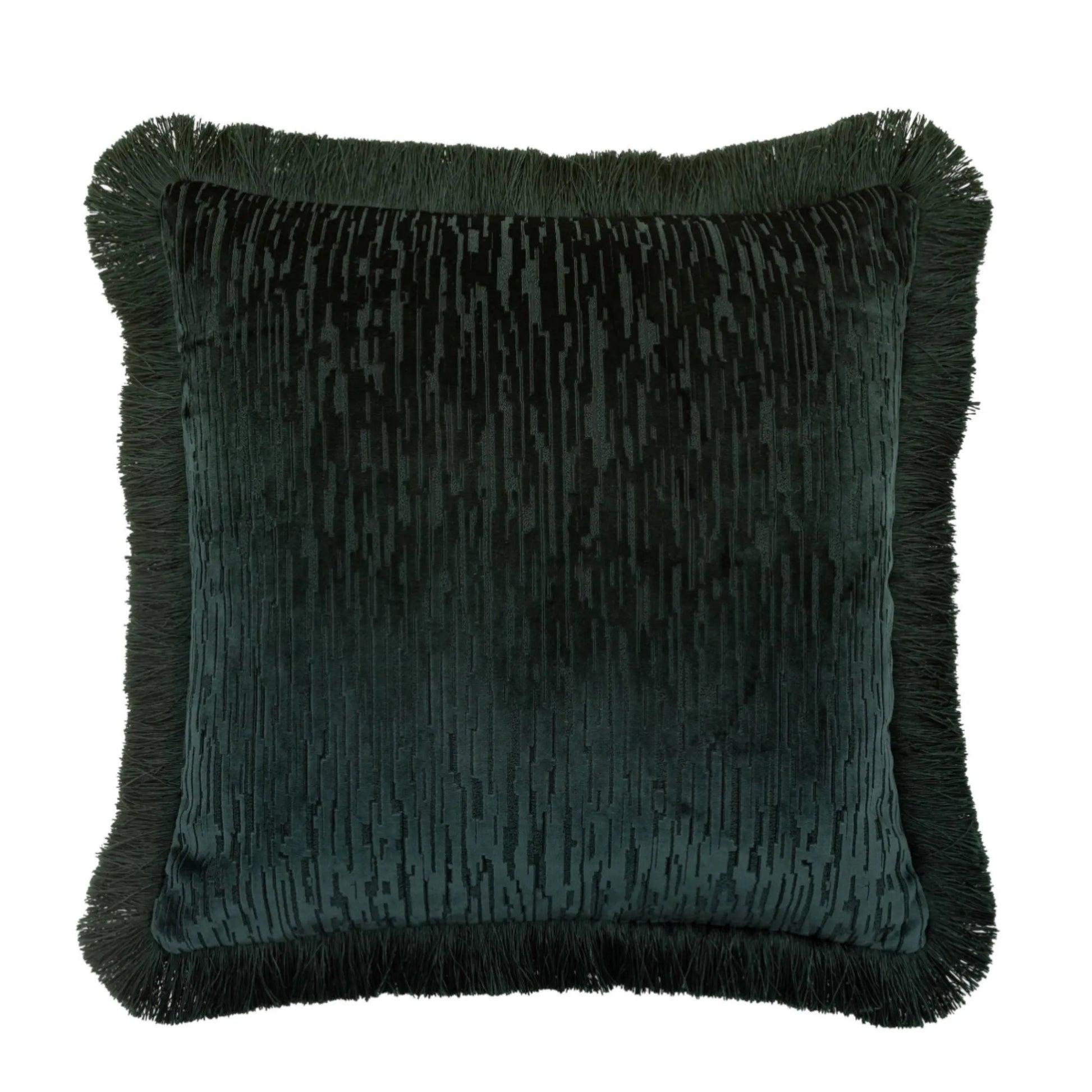 Green Velvet Fringe Cushion