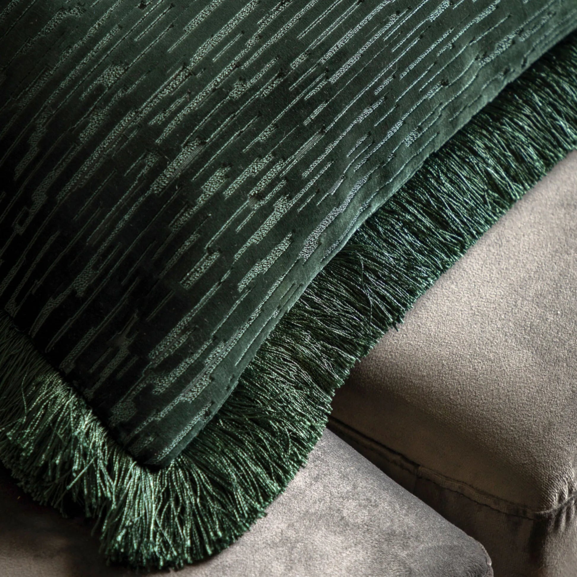 Green Velvet Fringe Cushion 2