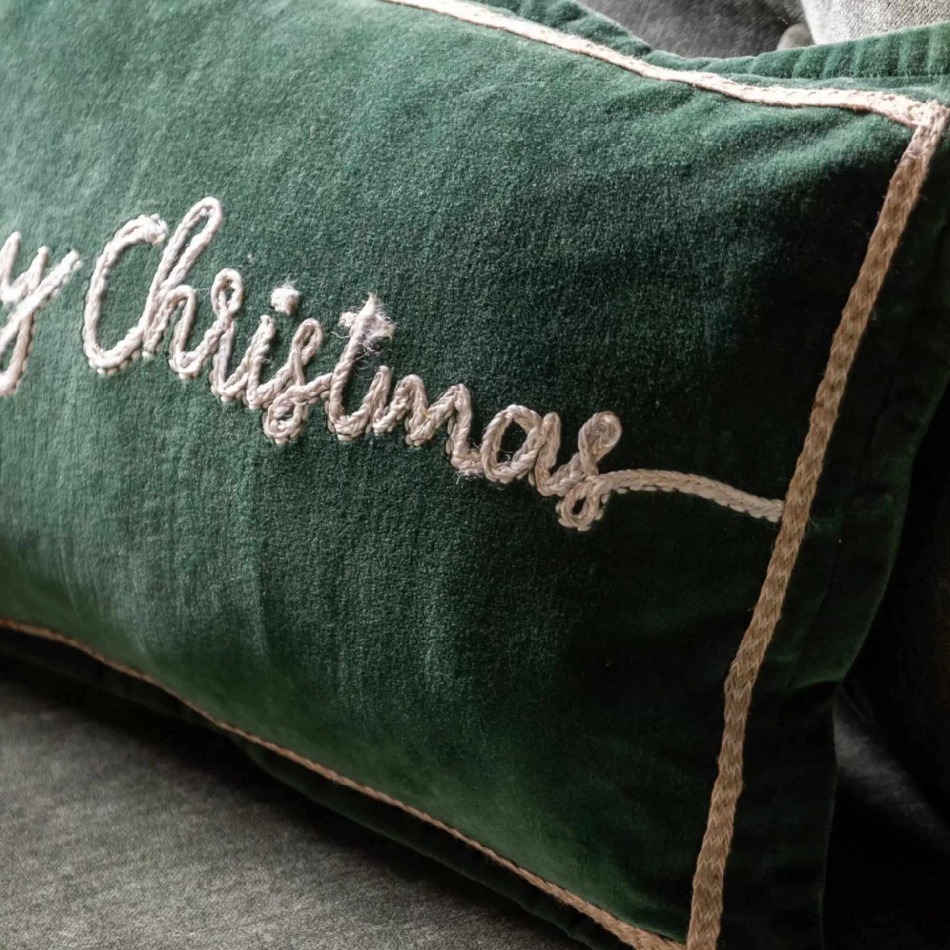 Green Velvet Merry Christmas Cushion