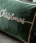 Green Velvet Merry Christmas Cushion