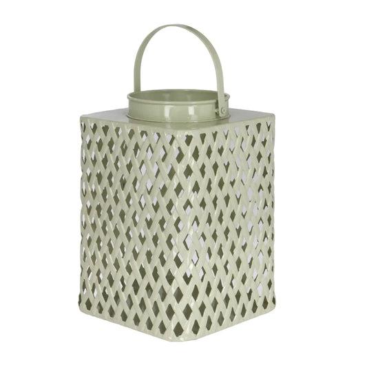 Green Metal Lattice Candle Lantern