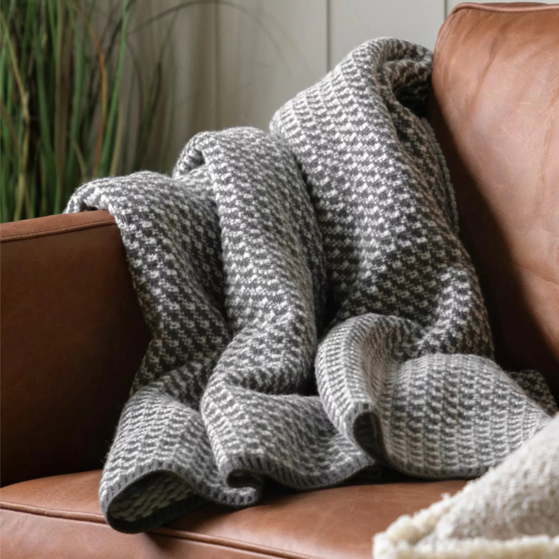 Grey Cross Knit Throw