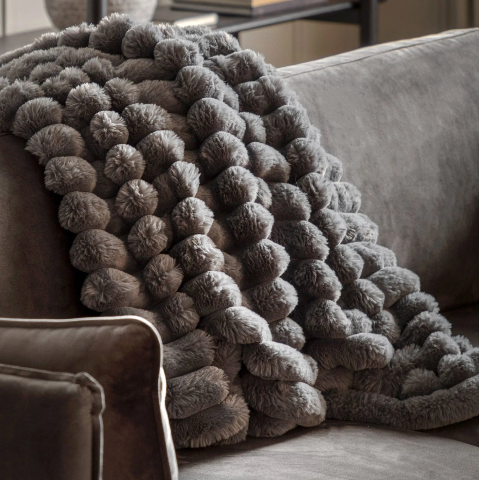 Grey Ribbed Faux Fur Throw 5