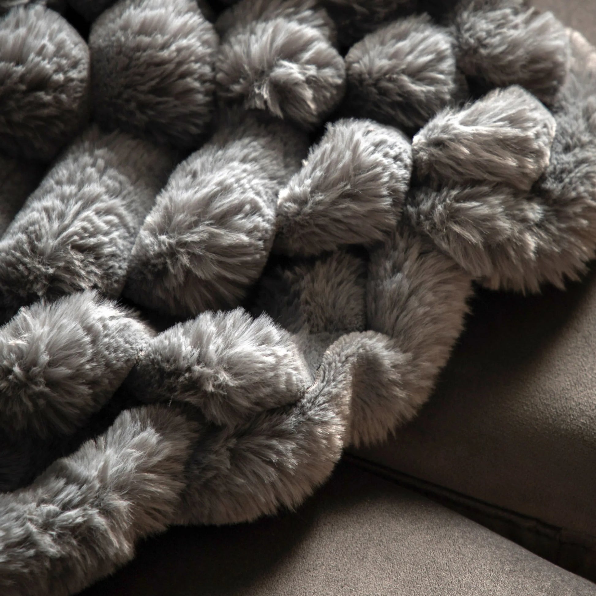 Grey Ribbed Faux Fur Throw