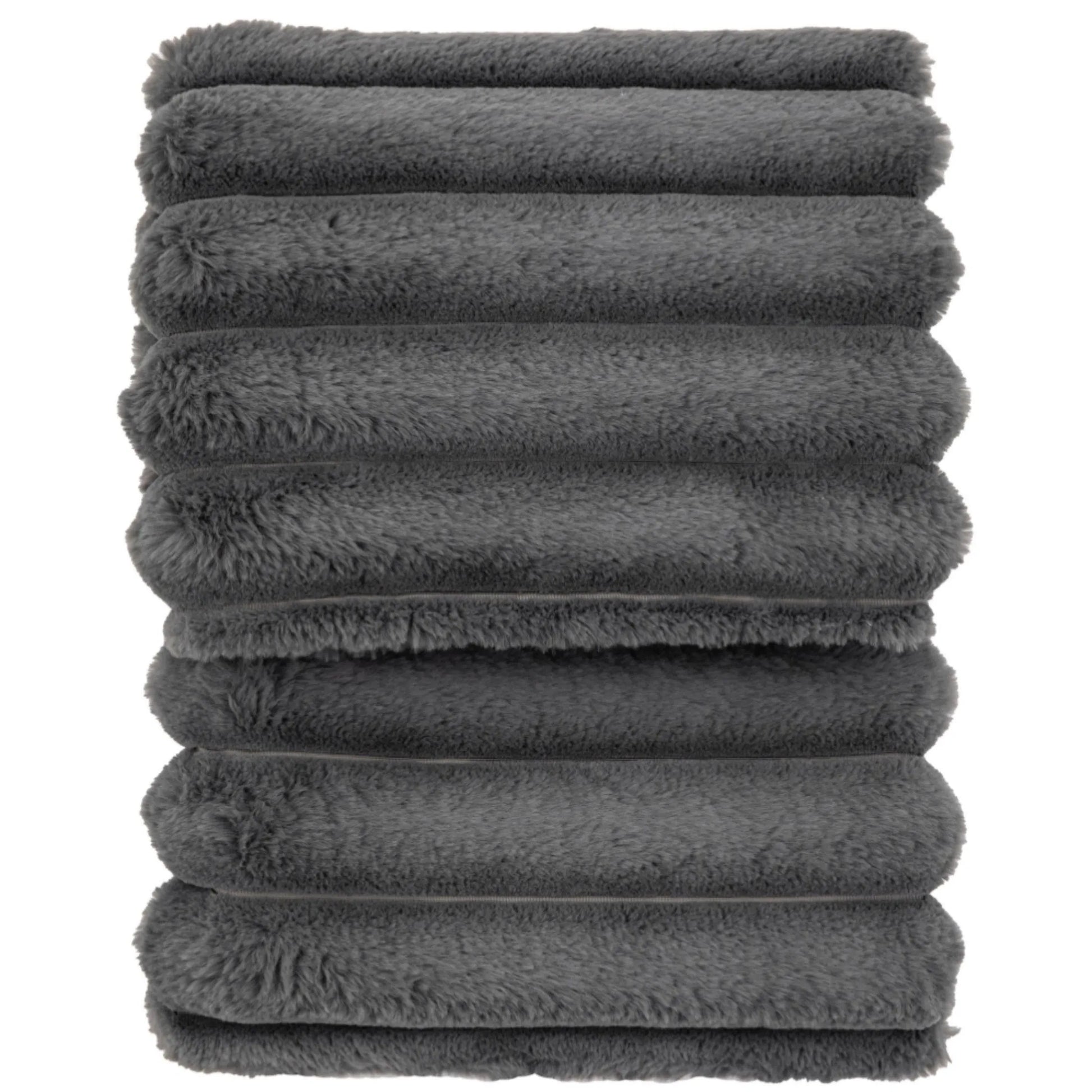 Grey Ribbed Faux Fur Throw 1