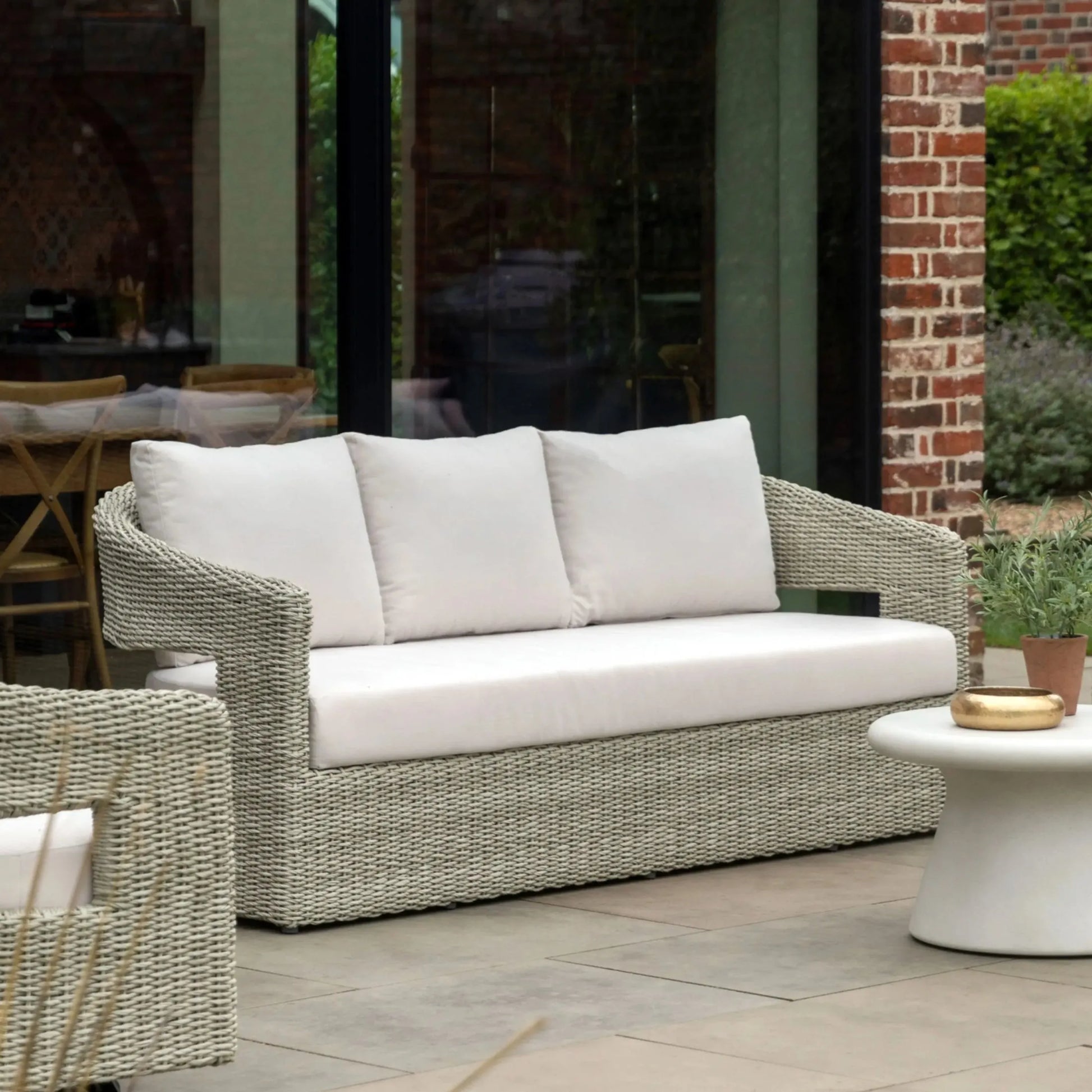 Grey Woven PE Wicker Arc 3 Seater Garden Sofa 4