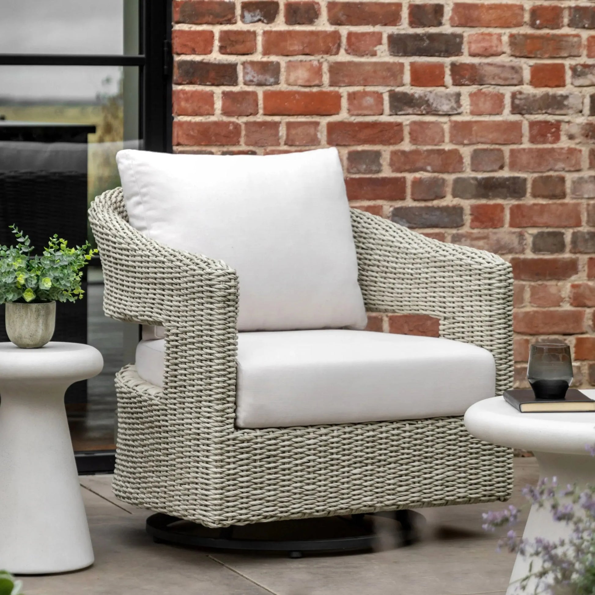 Grey Woven PE Wicker Arc Swivel Garden Chair 5