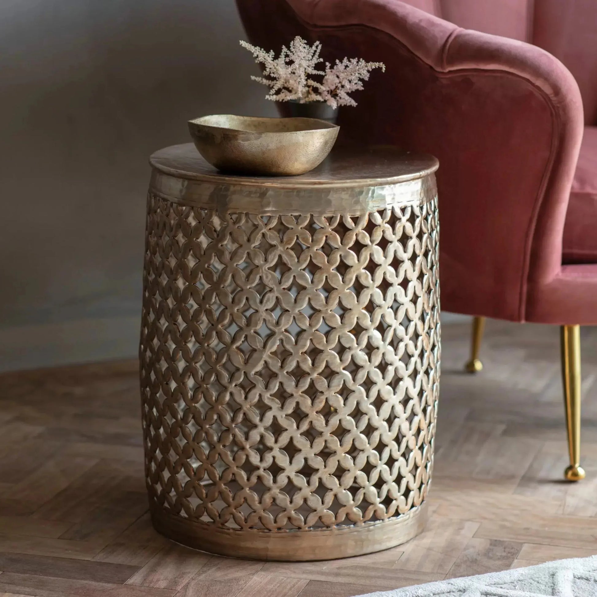 Hand Hammered Round Metal Side Table 5