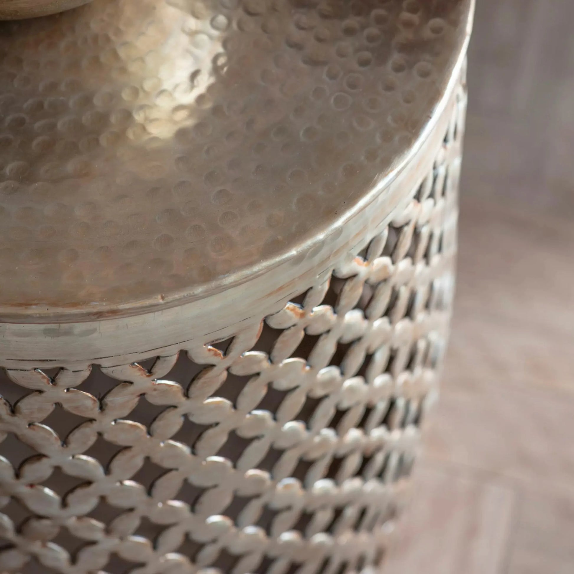 Hand Hammered Round Metal Side Table