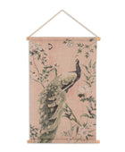 Wall hanging with peacock design on a beige background