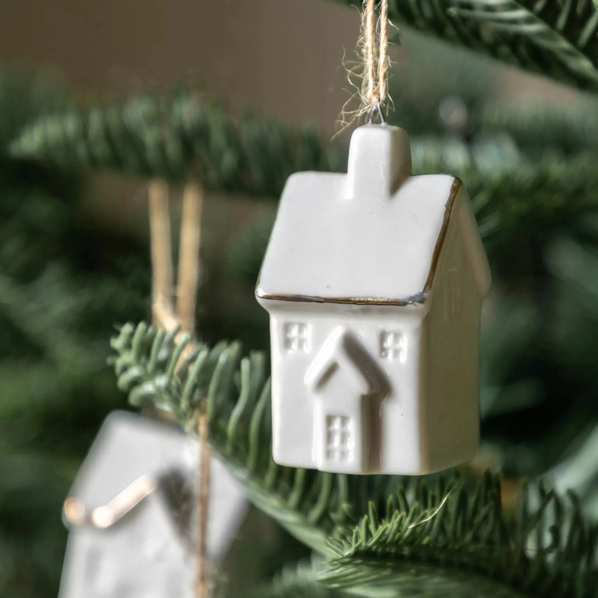 Hanging White Ceramic Festive Houses Set of 3