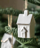 Hanging White Ceramic Festive Houses Set of 3