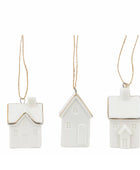 Hanging White Ceramic Festive Houses Set of 3 3