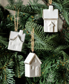 Hanging White Ceramic Festive Houses Set of 3 6