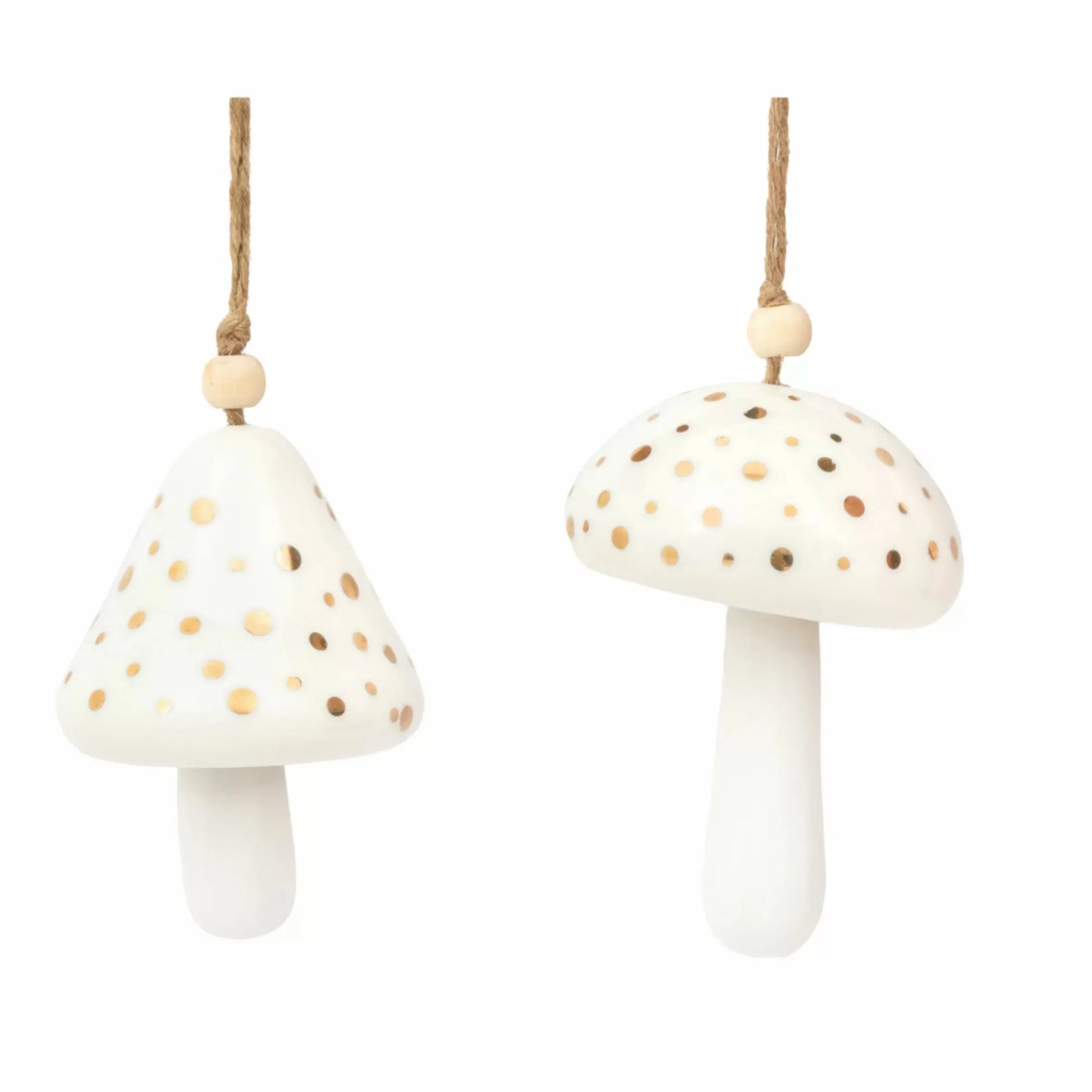 Hanging White Ceramic Festive Mushrooms Set of 2 2