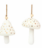 Hanging White Ceramic Festive Mushrooms Set of 2 2